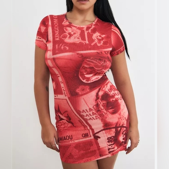 Miaou UO Exclusive Billie Stamp Print Mini Dress, Pink Rose Orchid Print - Picture 2 of 14